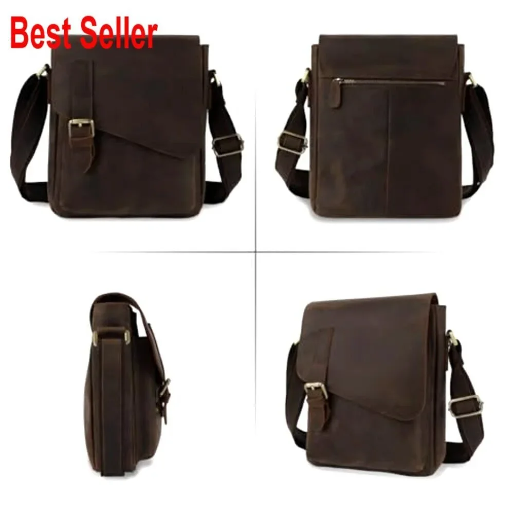 Genuine Leather Messenger Bag Crossbody Sling Bag Adjustable Strap